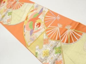 扇に花鳥模様織出し袋帯